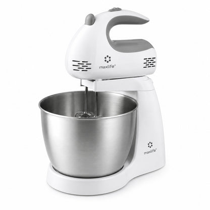 Max Life 3.2 Quarts Stand Mixer - 5-Speed Electric Powerful Stand Mixer, White, with Stainless Steel Bowl, Dough Hooks, Beaters,