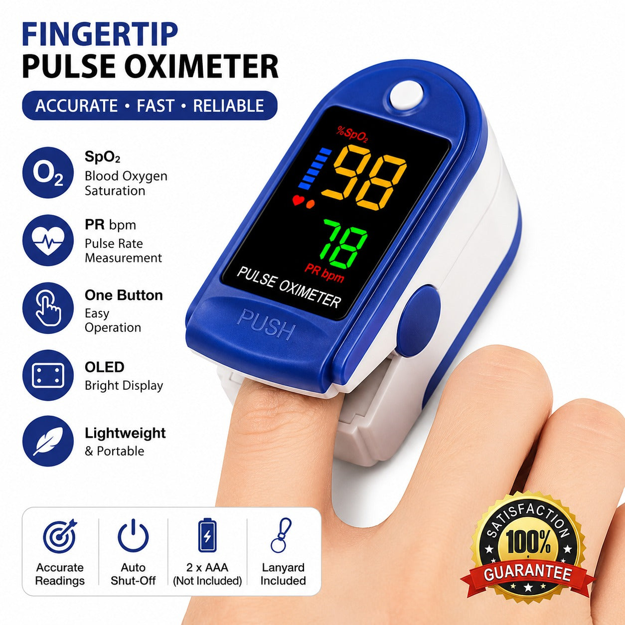 Finger Tip Pulse Oximeter, SpO2 Heart Rate Pulse Oximeter Monitor Blood Oxygen Saturation