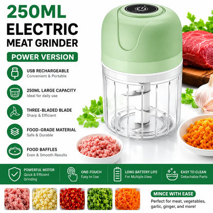 Electric Wireless Garlic Onion Stirring Device Cordless Meat Grinder with USB Charging for Vegetable, Pepper, Onion, Baby Food, Seasoning, Nuts