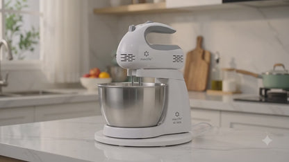 Max Life 3.2 Quarts Stand Mixer - 5-Speed Electric Powerful Stand Mixer, White, with Stainless Steel Bowl, Dough Hooks, Beaters,