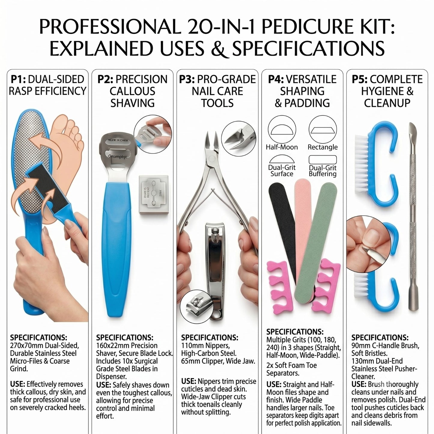 Max Life - Professional Stainless Steel Pedicure Tools Set 20 in 1, Foot Care Kit