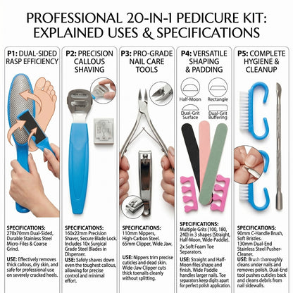 Max Life - Professional Stainless Steel Pedicure Tools Set 20 in 1, Foot Care Kit