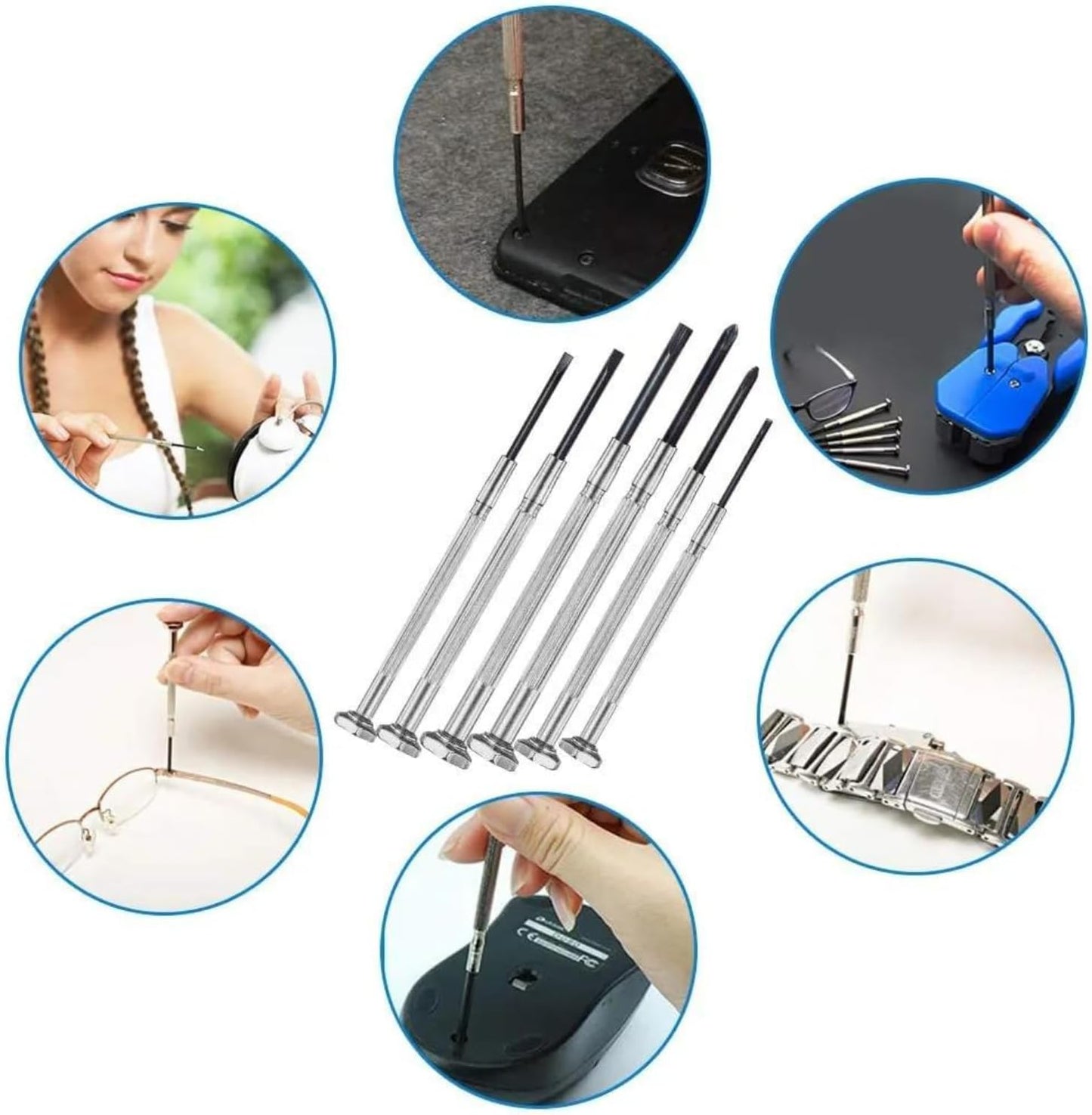 Max Life - 6PCS Mini Screwdriver Set with Case, Precision Screwdriver Kit with 6 Different Size Flathead and Phillips Screwdrivers for Jewelry, Watch, Eyeglass Repair.