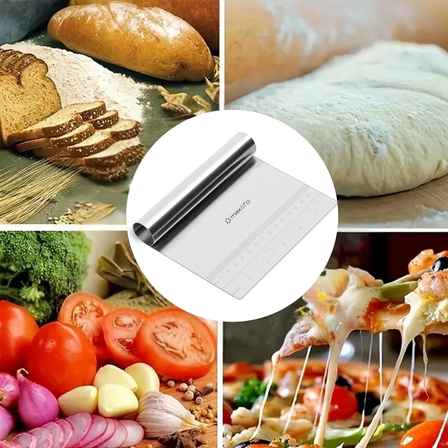 Max Life - Pizza Dough Scraper Cutter Pastry Cake Stainless Steel Divider Dough Knife