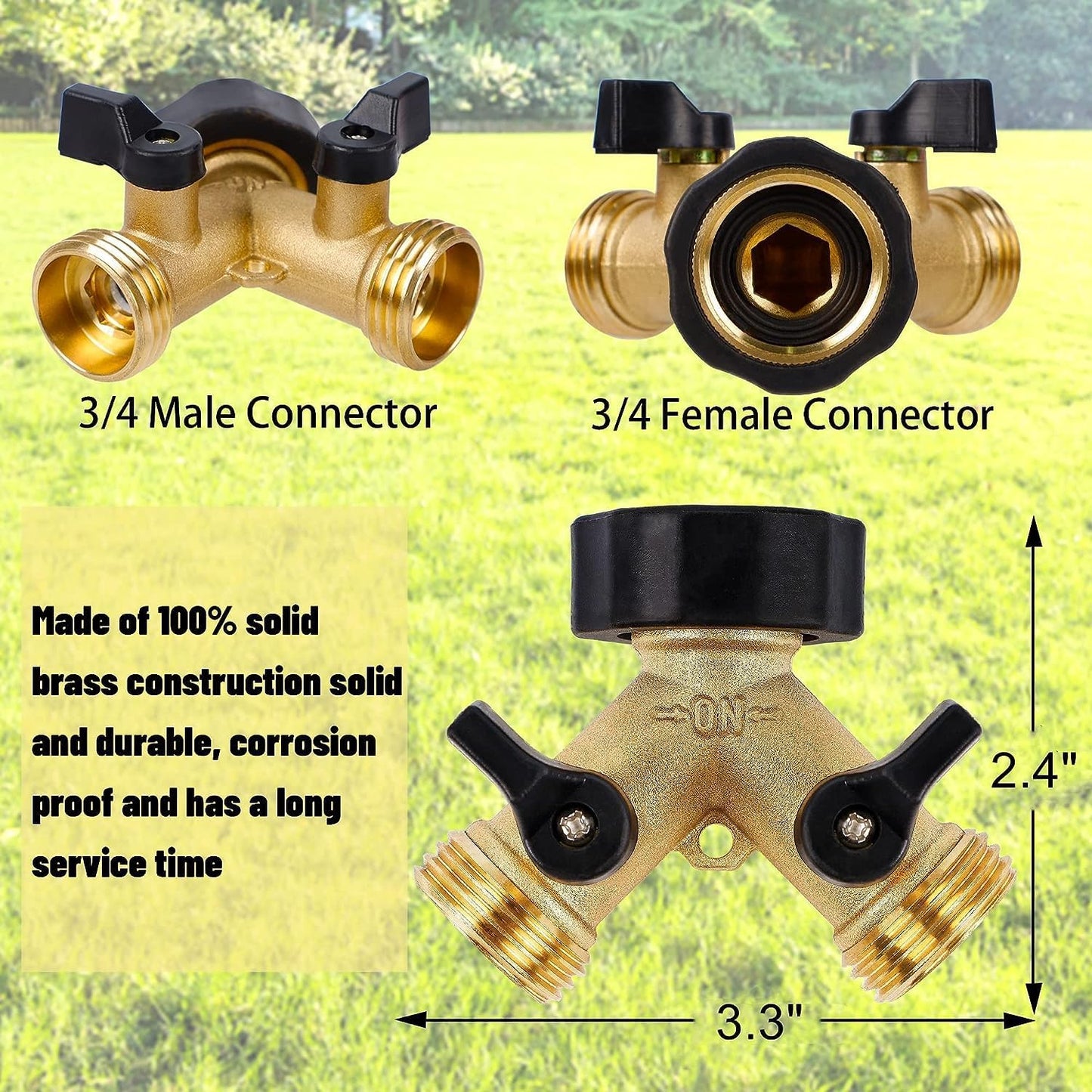 Max Life - Garden Hose Splitter 2 Way, Double Tap Connector, Y Splitter 2 Way Garden Hose Splitter for 3/4 "Supply Hoses, Double Brass Outdoor Garden Faucet