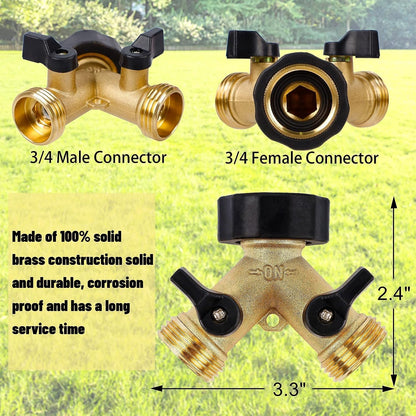 Max Life - Garden Hose Splitter 2 Way, Double Tap Connector, Y Splitter 2 Way Garden Hose Splitter for 3/4 "Supply Hoses, Double Brass Outdoor Garden Faucet